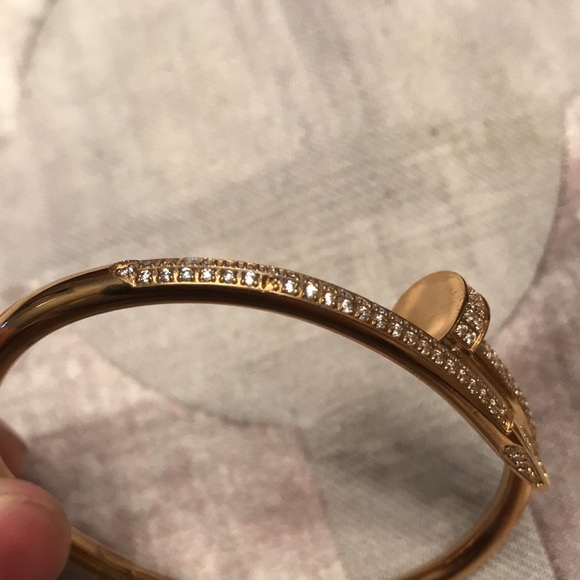 18k Gold Iced Out All Encrusted Nail Cuff Bracelet Bangle - Missing 1 Gem - Picture 4 of 4